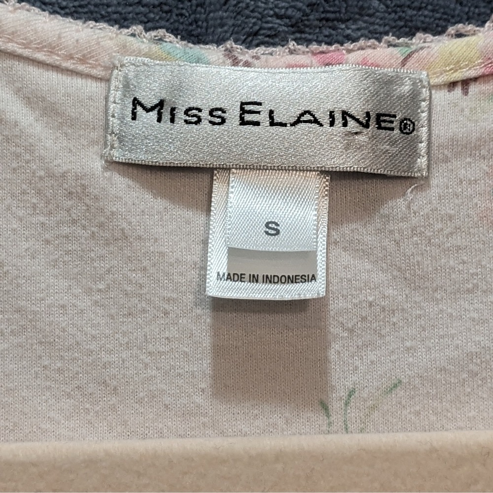 Miss Elaine Floral Nightgown Pink Smocked Lace Trim Flutter Sleeve Sleepwear S - Picture 2 of 12